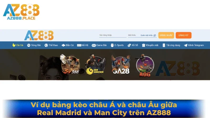 Ví dụ bảng kèo châu Á và châu Âu giữa Real Madrid và Man City trên AZ888